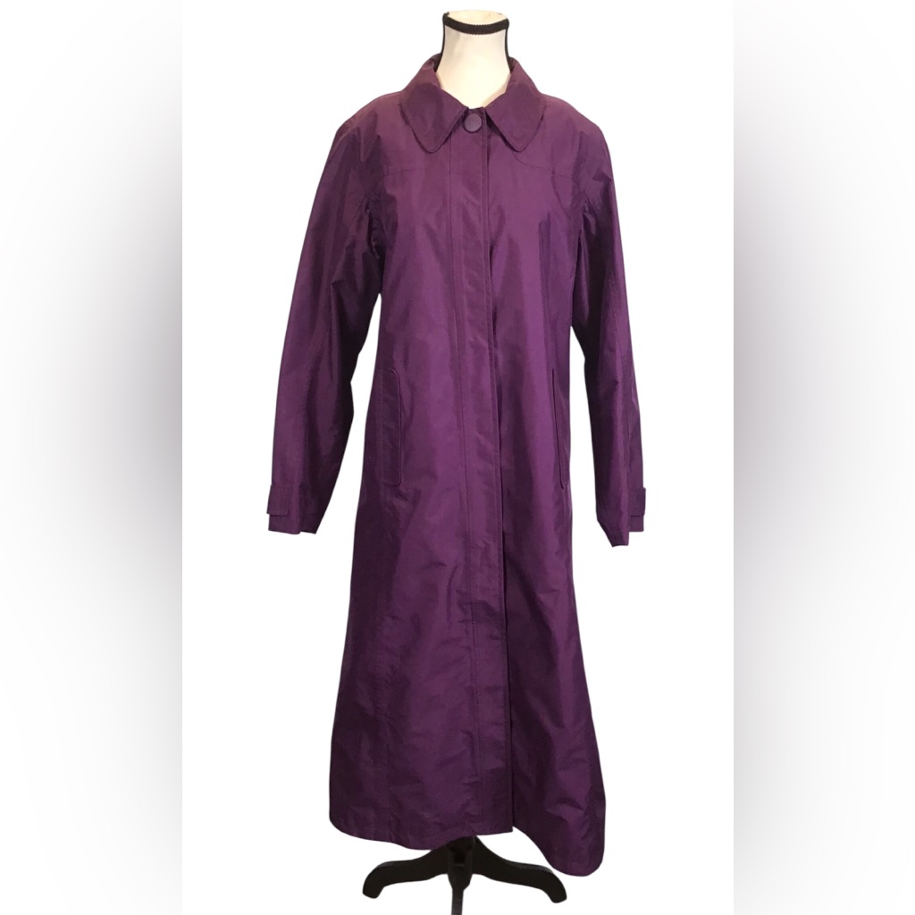 Ll Bean Womens H2off Rain Coat Waterproof Trench Size S Purple Long Maxi Jacket